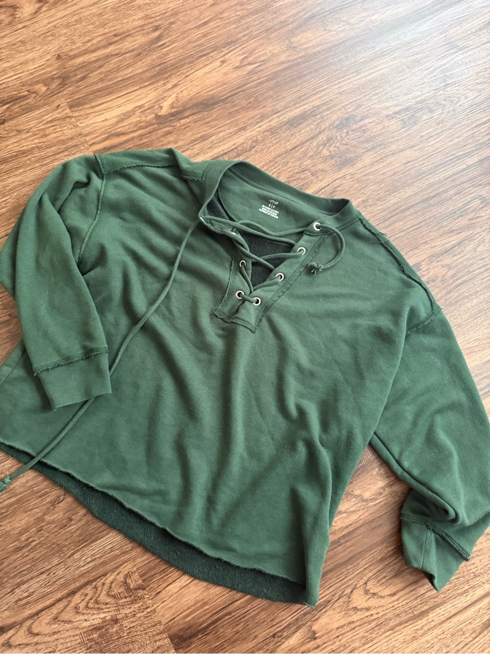 AERIE - Oversized Forest Green Lace-Up Pullover Sweatshirt